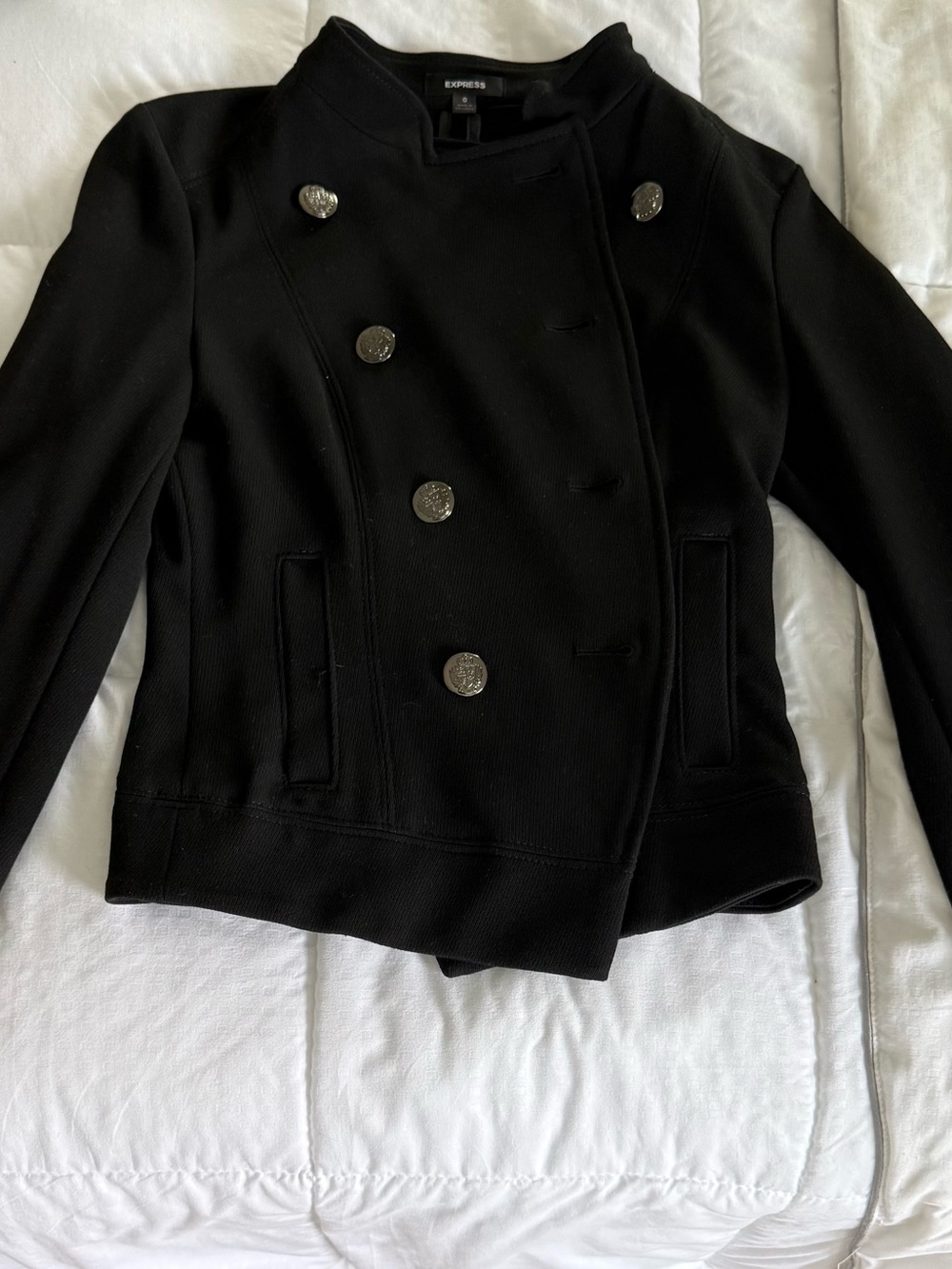 Express Black Double-Breasted Military Jacket - Crest Buttons - Size 0